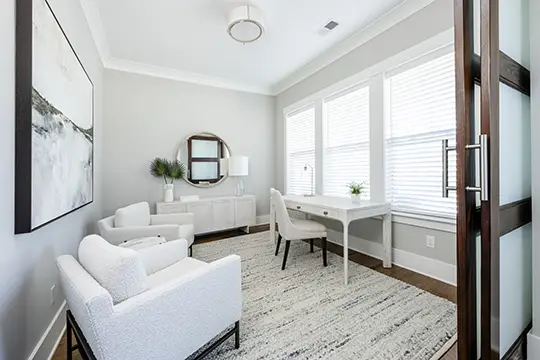 Home office interior design in Charleston, SC with built-in shelving
